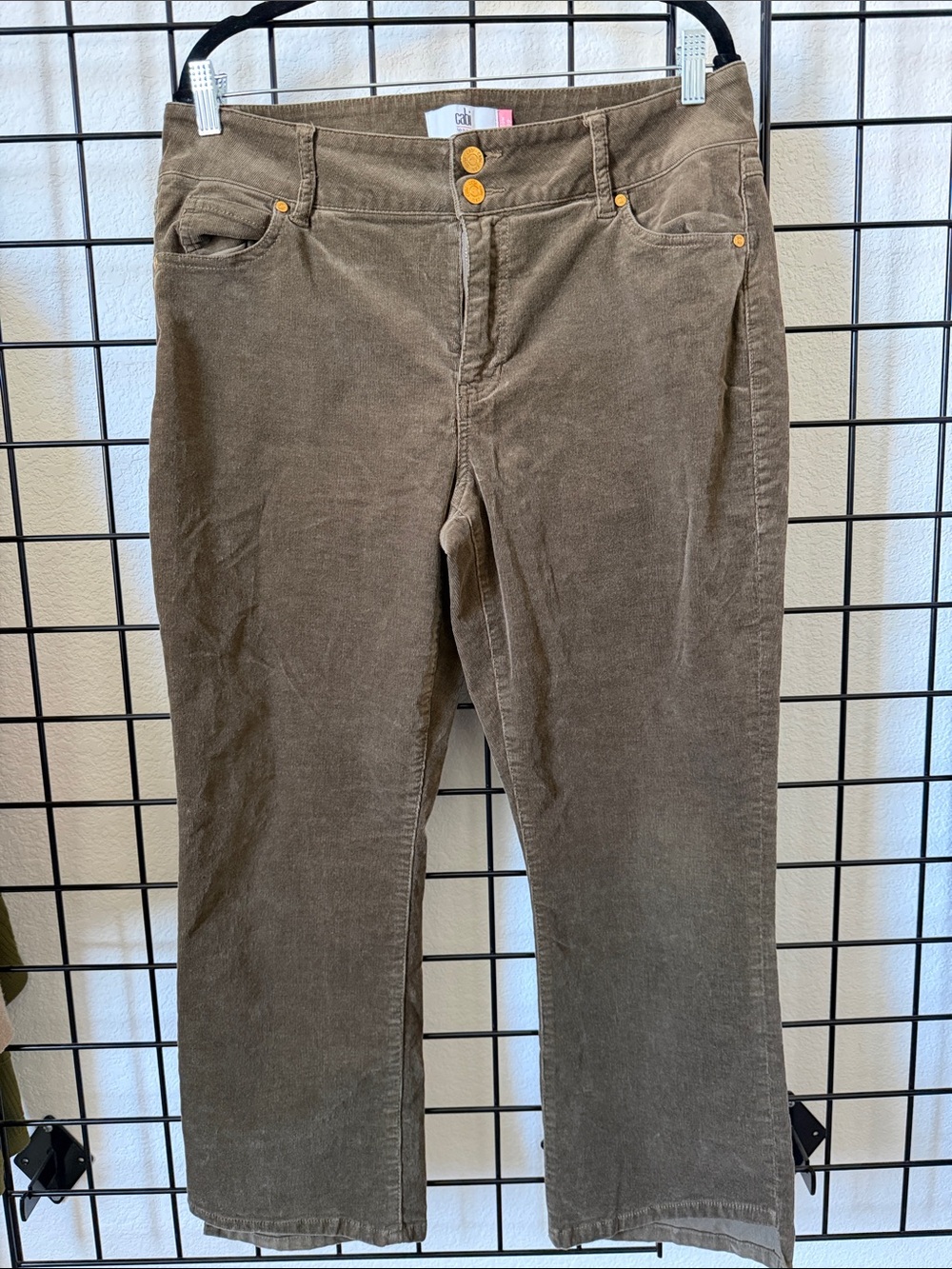 CAbi Olive Brown Cropped Corduroy Pants